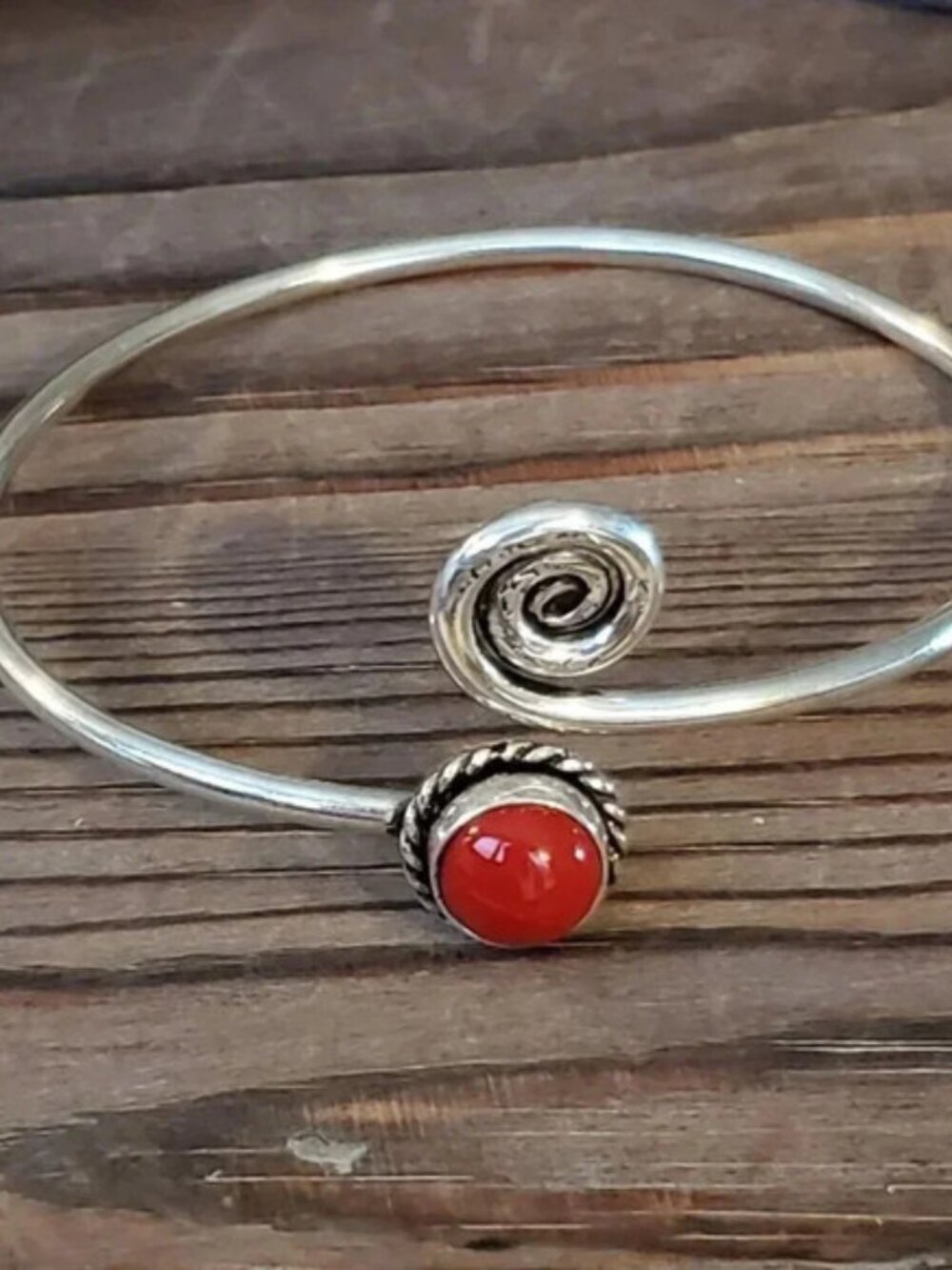 Red Coral 925 Sterling Silver Overlay Bracelet